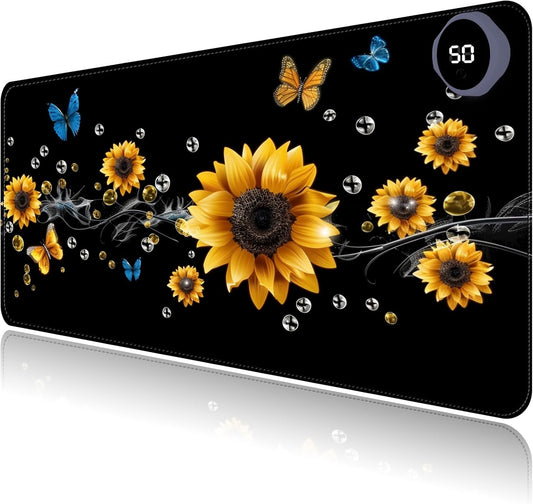 Heated Mouse Pad with 3 Levels Heated & 3 Hours Auto Shut-Off Mouse Pad for Warming Hands in Office Home, 23.6" x 14.2"Large Safe Desk Mat Hand Warmer，A River of Flowers