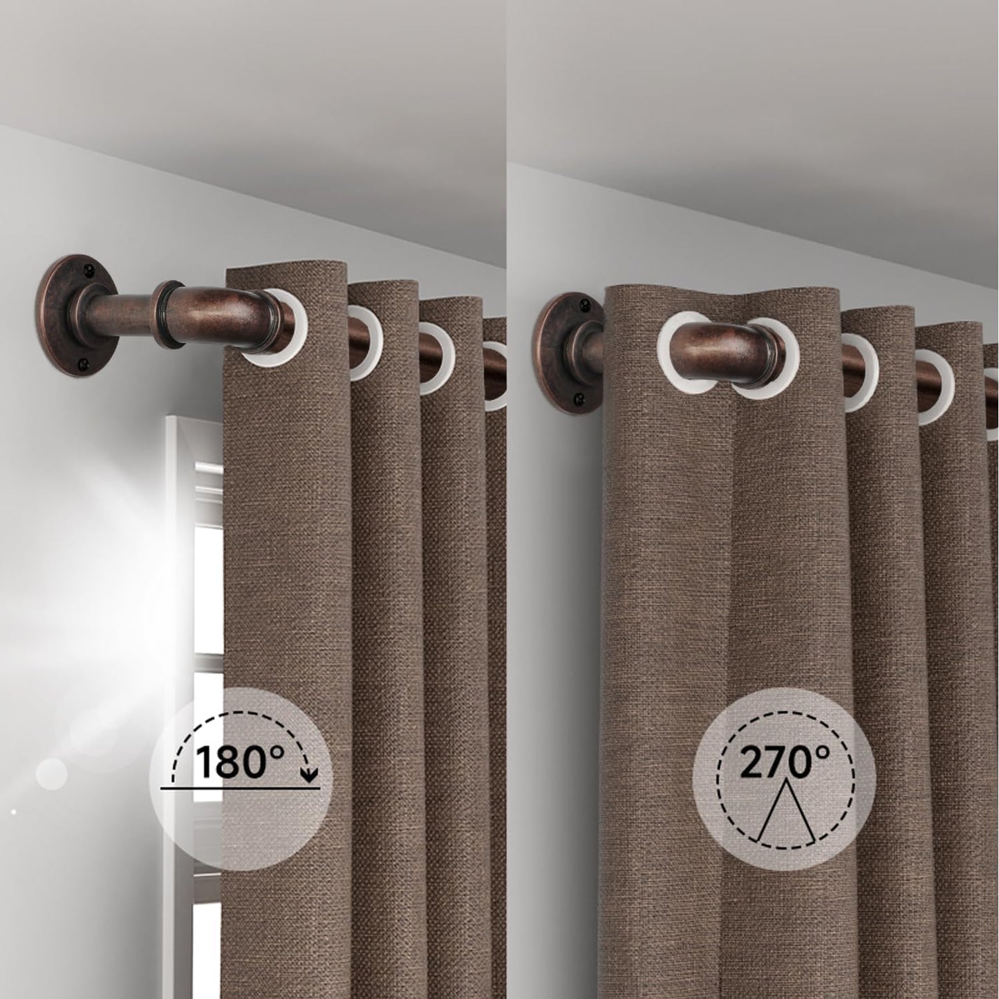 2PCS Industrial Curtain Rods for Windows 18 to 88 Inches Adjustable Length, 1 Inch Diameter, with Aluminium Finials (Antique Red Bronze, 18” to 88”2PCS)