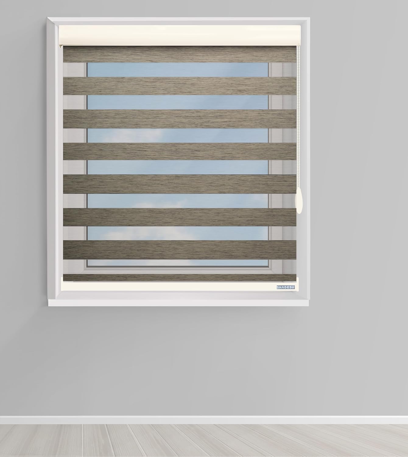 Shadesu Custom Size Zebra Blinds for Windows, 25" W x 72 H, Brown, Dual Layer Free-Stop Zebra Shades, Light Control for Day and Night, Sheer Blinds for Indoor Windows, Bedroom, Kitchen