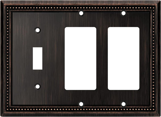Henne Bery Sunken Pearls Heavy Duty Decorative Wall Plate Switch Plate Outlet Cover (Single Toggle/Double Decorator, Aged Bronze)