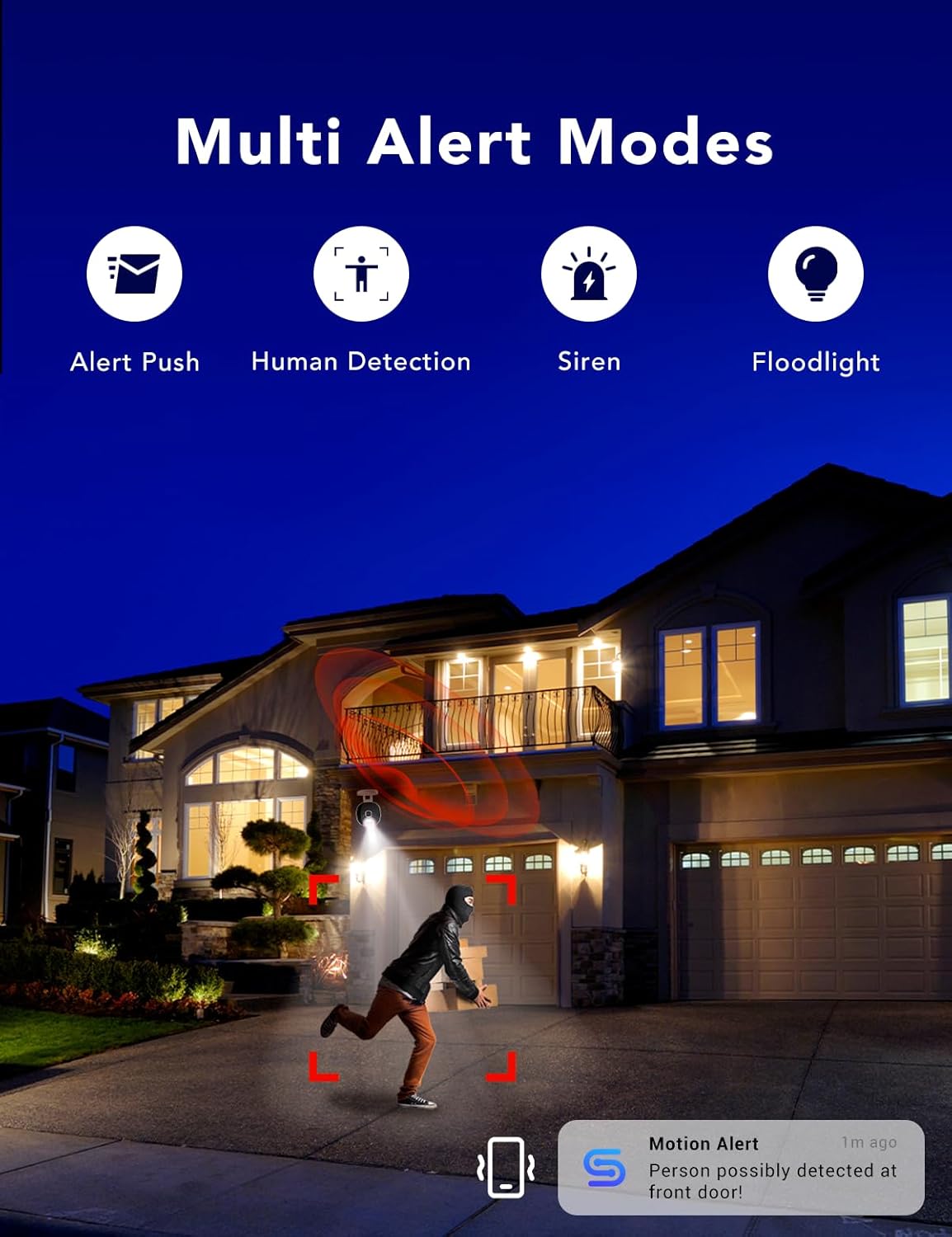 2K Security Camera, Outdoor/Indoor for Home, Pet, Baby, Nanny, IP65 Wterproof Color Night Vision, White Light & Siren, Recording, Motion Detection, Compatible with Alexa, White-4P