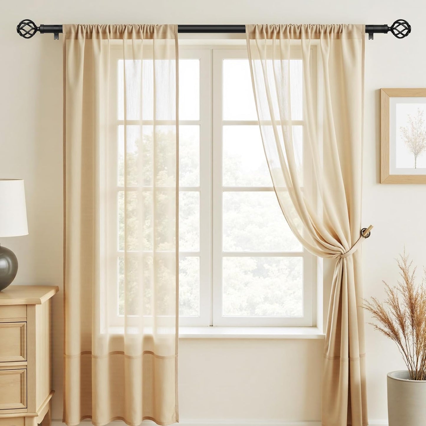 2 Pack Curtain Rods for Windows 72 to 144, 1 Inch Adjustable Decorative Long Black Curtain Rod with Twisted Cage End, Modern Heavy Duty Indoor Outdoor Drapery Rods for Patio, Size 32" - 150"