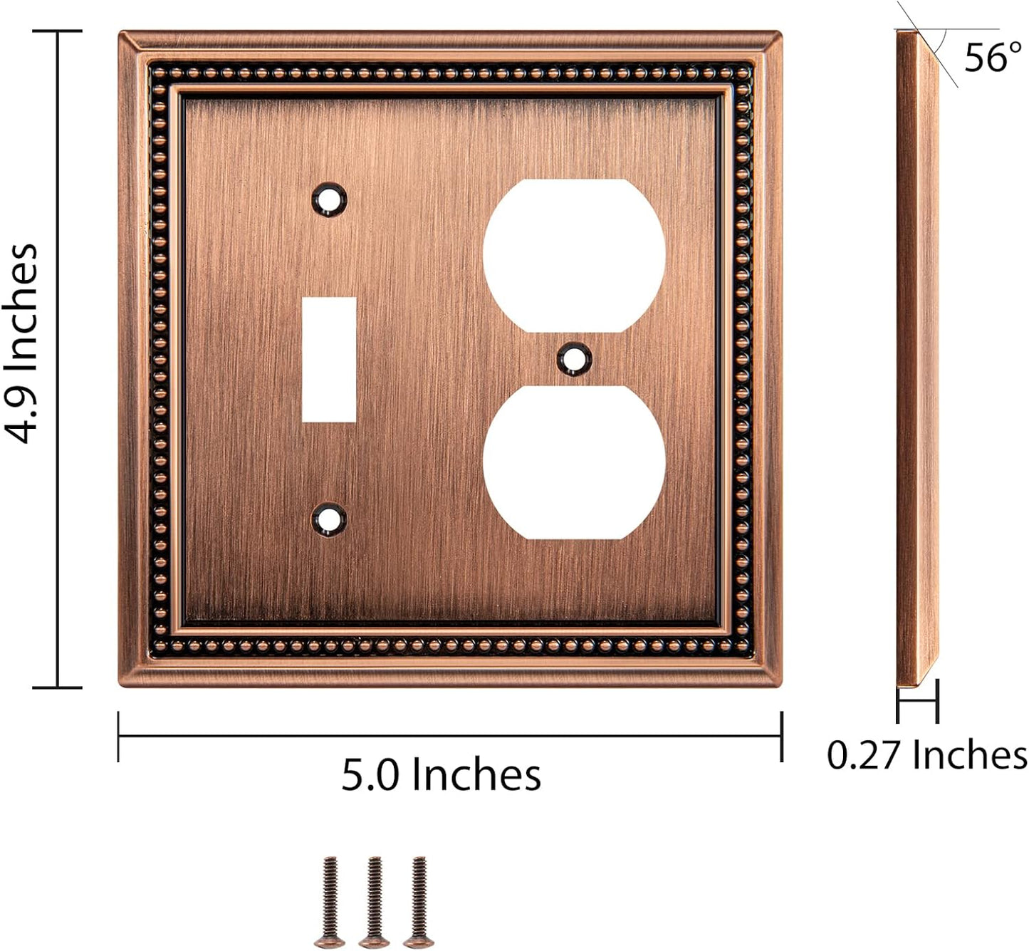 Henne Bery Sunken Pearls Heavy Duty Decorative Wall Plate Switch Plate Outlet Cover (Toggle/Duplex, Antique Copper)