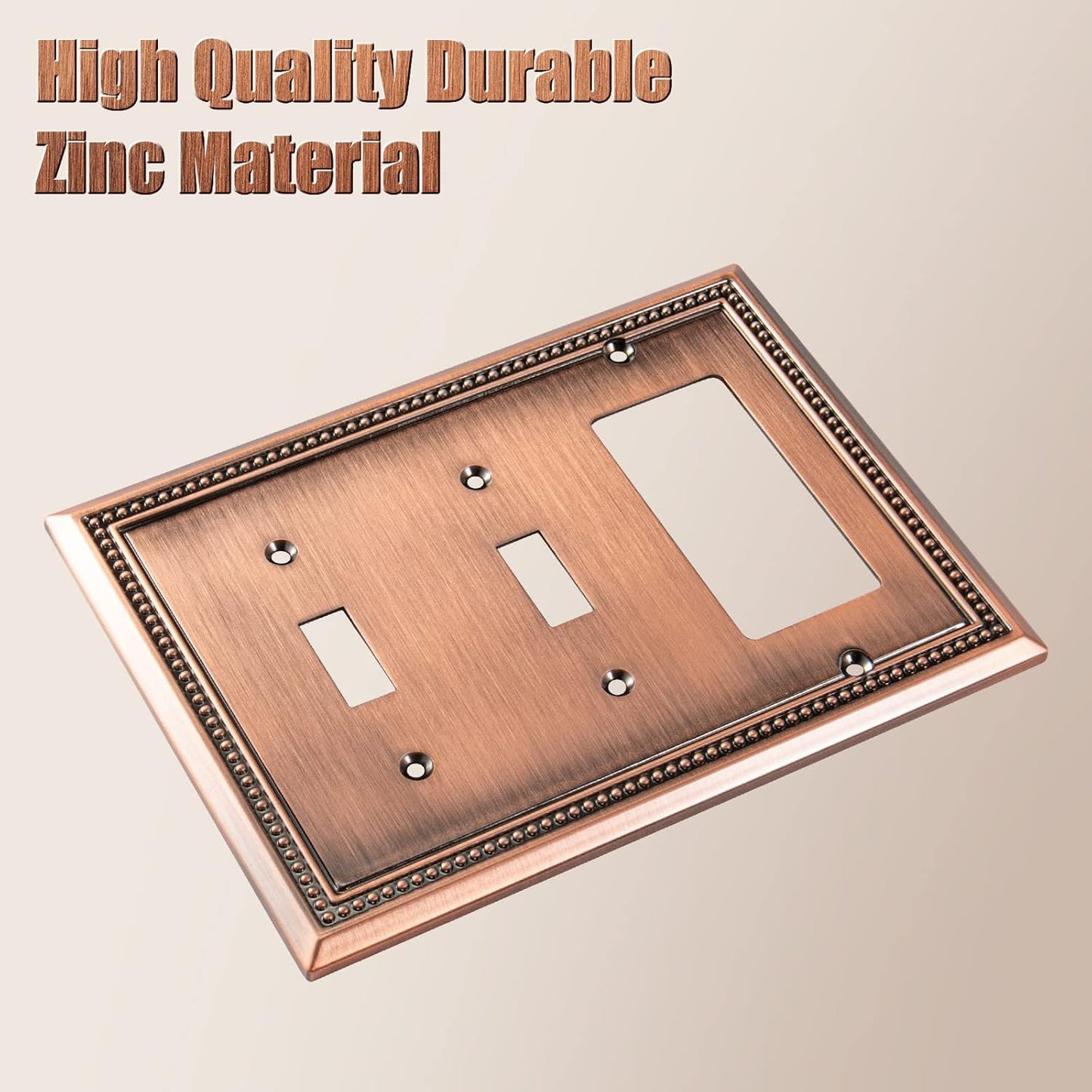 Henne Bery Sunken Pearls Heavy Duty Decorative Wall Plate Switch Plate Outlet Cover (Double Toggle/Single Decorator, Antique Copper)