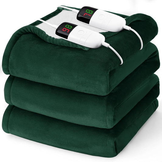 Heated Electric Blanket King Size - 90" x 100" Heating Blanket with Dual Control, 10 Heating Levels & 8 Hours Auto Off, Soft Warm Flannel Blanket, Christmas Birthday Gifts for Senior Grandma