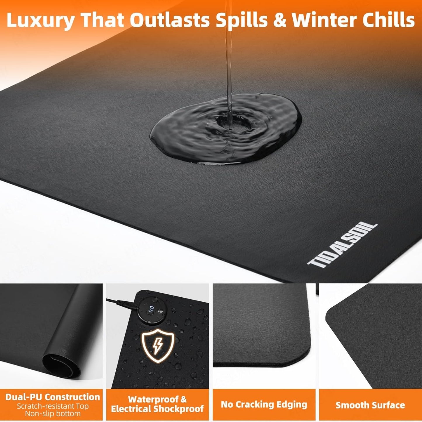 Heated Desk Pad, 31.5"×13" PU Leather Mouse Mat with Digital Temp Display, 3-Level 122℉ Warmth, 4H Auto Shut-Off, Waterproof Non-Slip Office & Home Heating Mat
