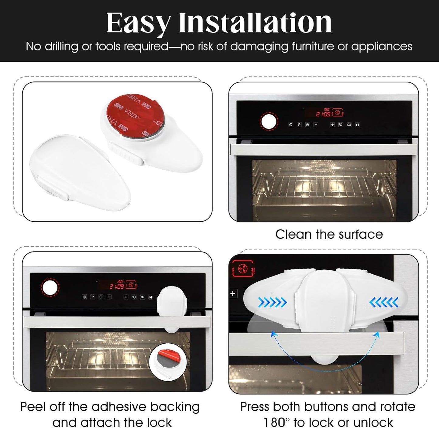 1 Pack Oven Lock for Baby Proofing - Heat Resistant, No Drill Adhesive Stove Door Lock, Child Safety Oven Lock (White)