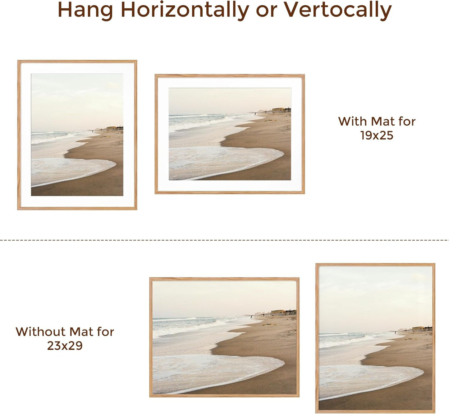 23x29 Oak Wood Frame, 23"x29" Poster Frames, 23 x 29 Picture Frame with Mat for 19x25, Rustic Wood Frames 23 x 29 with Real Glass, 23" x 29" Art Frame, 23x29 Puzzle Frames (Natural Oak Color, 1 Pack)