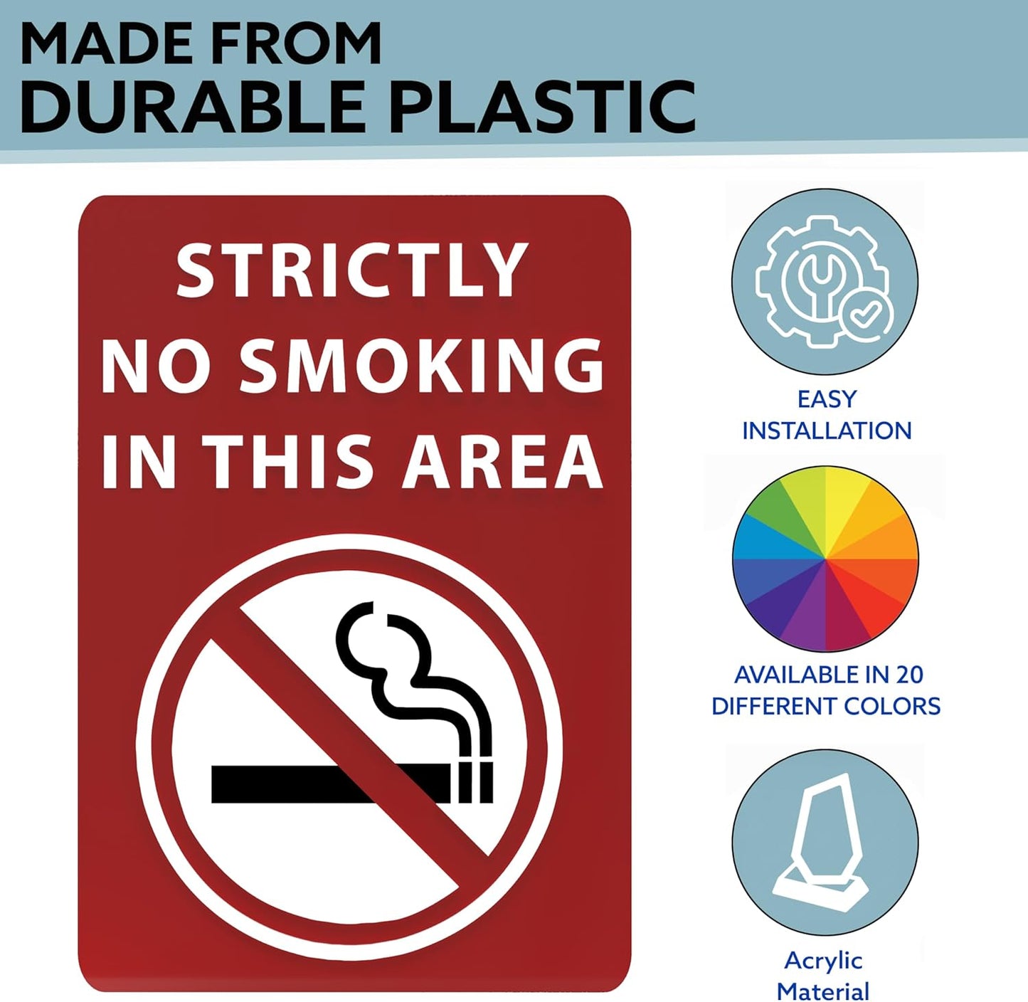 Strictly No Smoking in This Area Sign - ADA Compliant Digitally Printed Text Wall Sign - Smoke-Free Area Signs for Offices, Businesses, Hotels, and Restaurants - Vinyl 10” x 7”