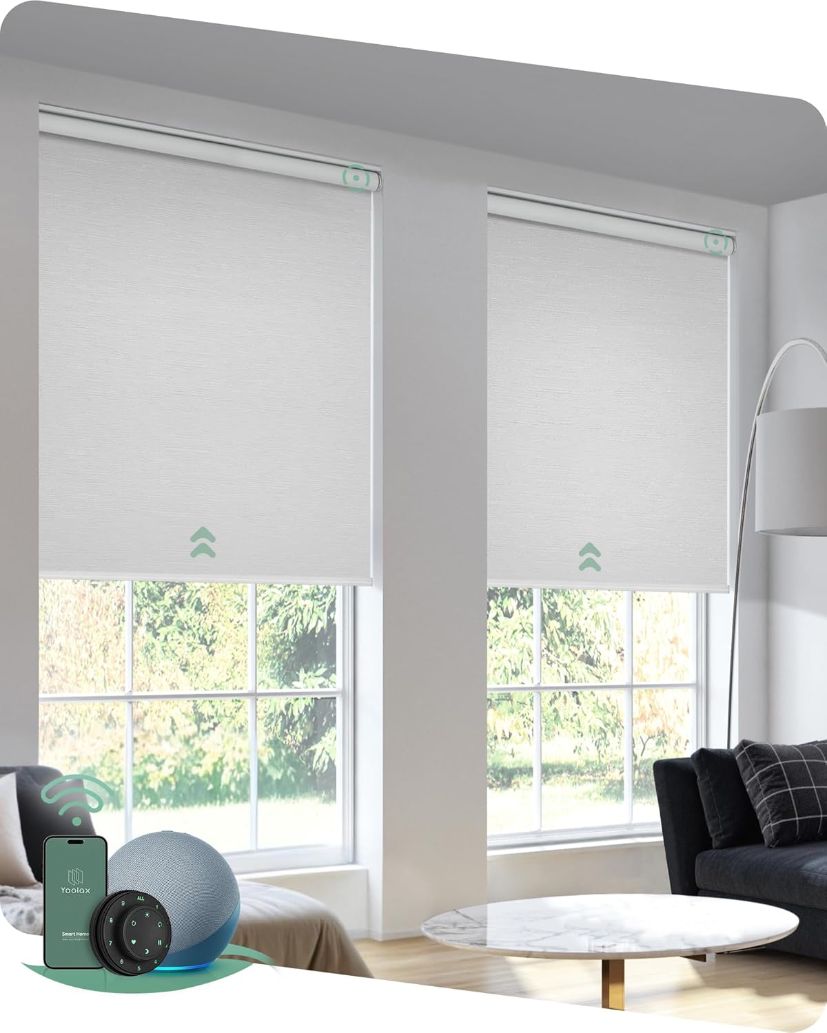 Yoolax Motorized Blinds with Remote, Blackout Smart Blinds for Windows Motorized Roller Shades, Automatic Window Blinds Directly Compatible with Alexa Electric Blinds (Jacquard White, 59" W x 72" H)