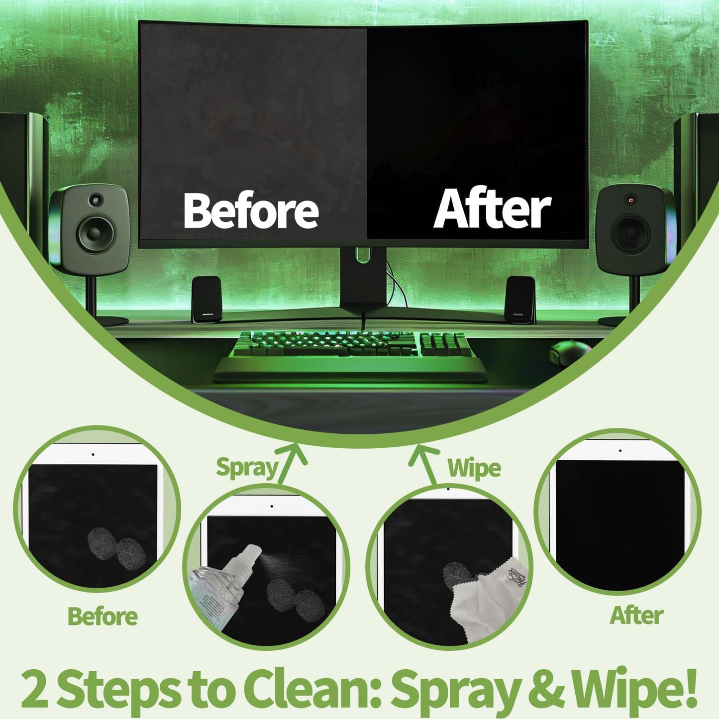 2 Pack Electronic Screen Cleaner Spray, Hatstart Cell Phone Touch Screens Cleaning for TV Laptop Computer Tablet PC LCD Flat Screens and Car Display, Compatible with iPhone iPad MacBook Pro, Green