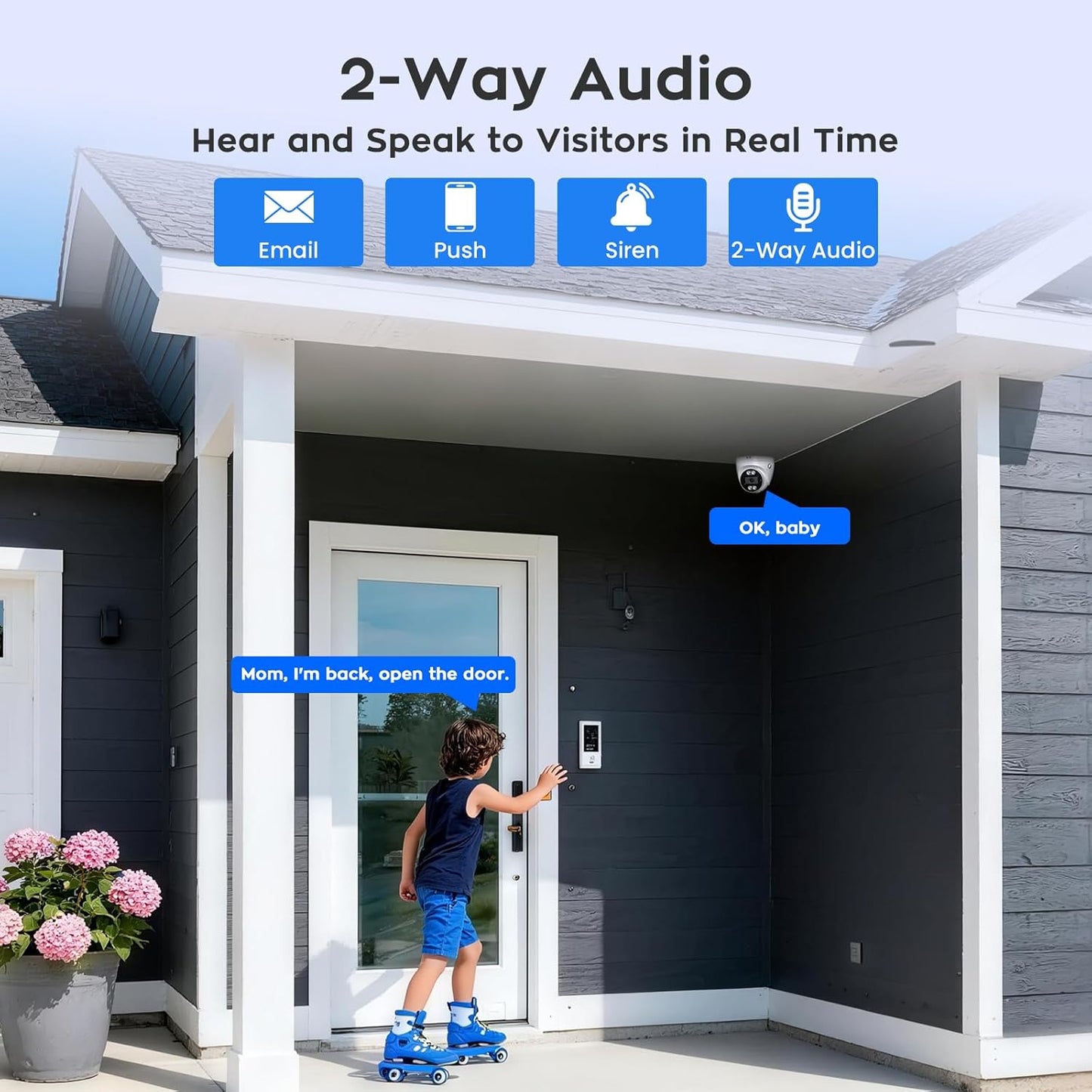 xmartO 10CH 4 Pcs Home Security Camera Kit, 2 * 2K HD Dome Camera and 2 * 2K 3MP Super HD WiFi Home Security Camera, 2-Way Audio, Night Vision, 24/7 Surveillance Camera, No Monthly Fee