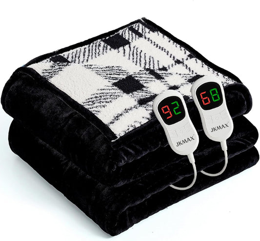 Heated Electric Blanket Queen Size - 84"x90" Flannel Heating Blanket with 10 Heating Levels & 5 Time Settings Over-Heat Protection, Winter Warmer for Adults with ETL Certification（Black）
