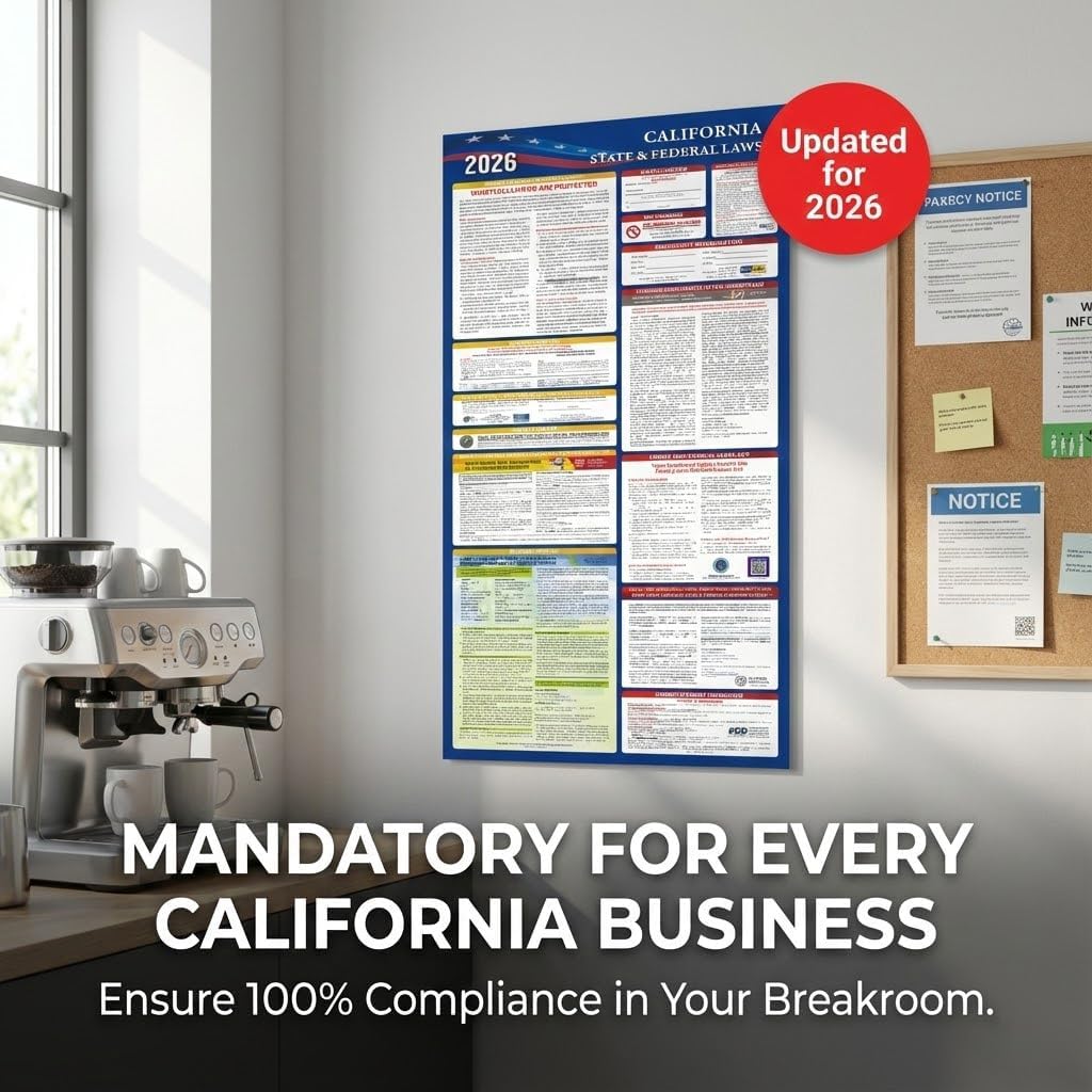 2026 California State and Federal Labor Laws Poster Set- OSHA Compliant UV Waterproof Laminated 17" x 40" English Version 2PCS Folded - All in One Compliance Posting