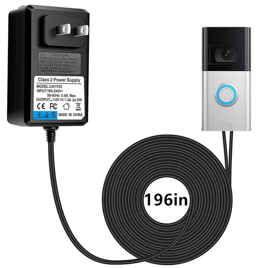 18V Video doorbell Power Adapter for Video Doorbell, Ring Video Doorbell Pro and Ring Video Doorbell 2,Transformer Compatible with Zmodo Smart Doorbell and Nest Hello Doorbell(16.5Ft Cord Black)