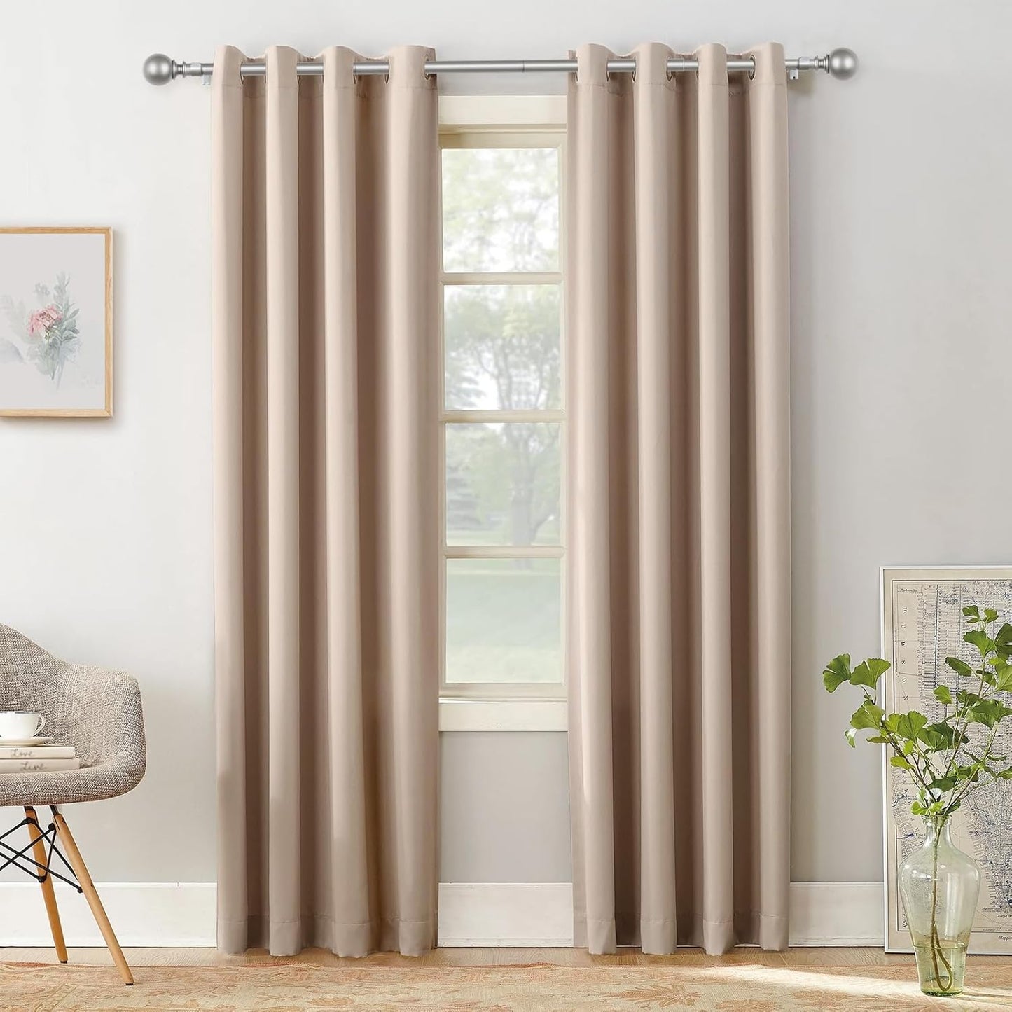 KAMANINA Curtain Rods for Windows 32 to 58 Inches (2.6-4.8ft), Adjustable Antique Silver Curtain Rod, 7/8 Inch Decorative Drapery Rod with Round Finials