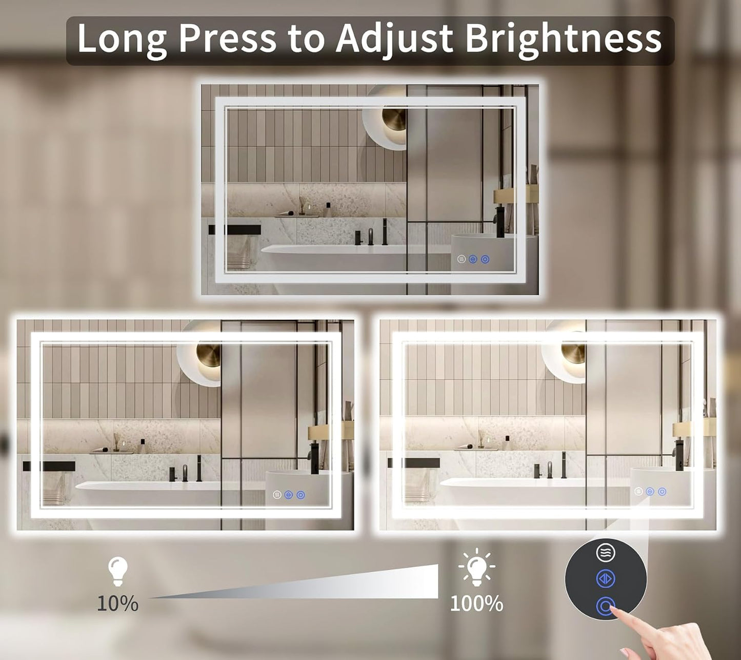 24"x48" LED Bathroom Mirror with Lights, Anti-Fog, Backlit + Front Lit, Dimmable, Led Vanity Mirror for Wall, Lighted Bathroom Mirror, 3 Colors, Shatter-Proof Tempered Glass