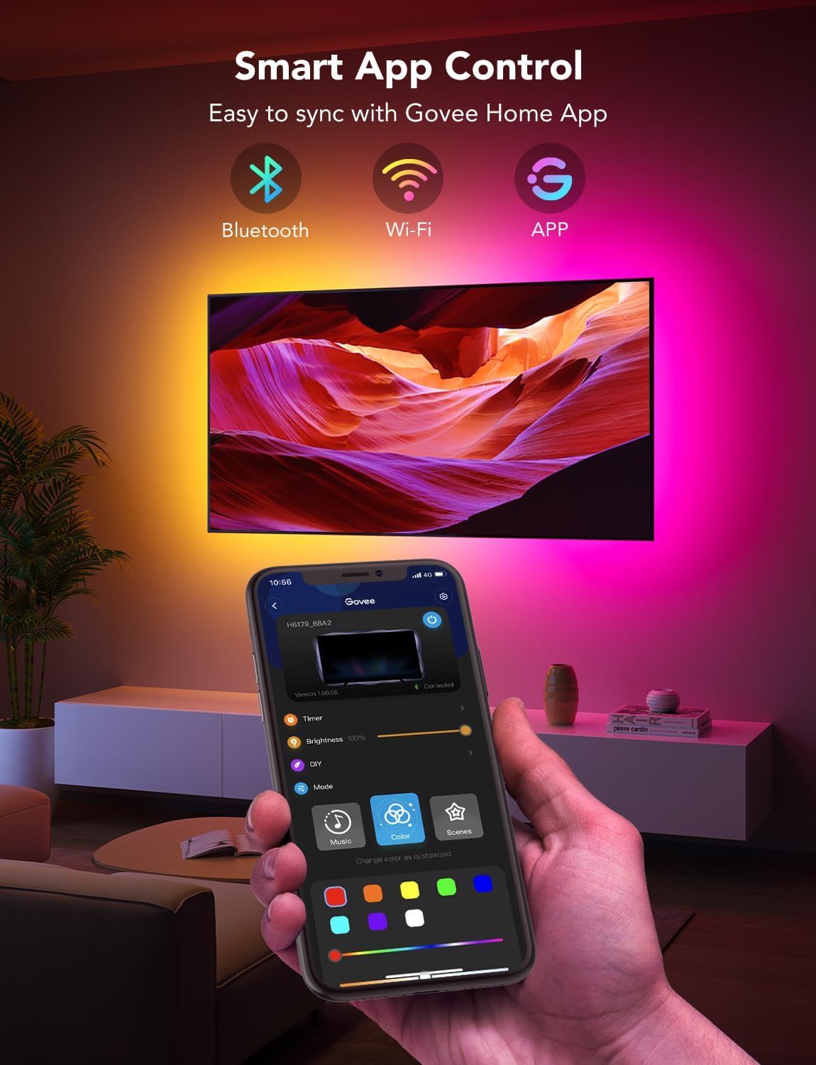 Govee TV LED Backlight Strip, RGBIC Smart LED Backlight for 40-50inch TVs, Music Sync, Wi-Fi Bluetooth & App Control, Works with Alexa & Google Assistant, 77 Scene Modes, Adapter