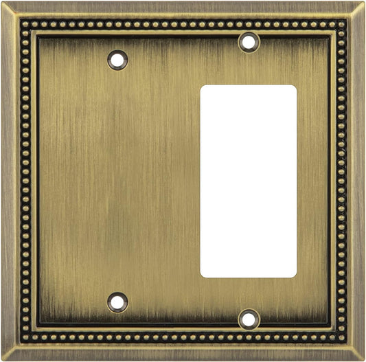Henne Bery Sunken Pearls Heavy Duty Decorative Wall Plate Switch Plate Outlet Cover (Blank/Decorator, Antique Brass)