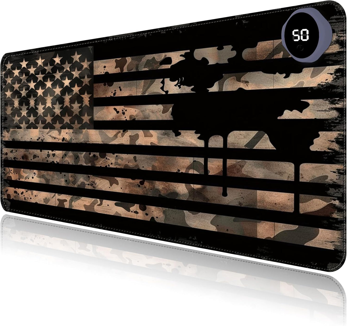 Heated Mouse Pad with 3 Levels Heated & 3 Hours Auto Shut-Off Mouse Pad for Warming Hands in Office Home, 31.5" x 13"Large Safe Desk Mat Hand Warmer，Vintage Flag