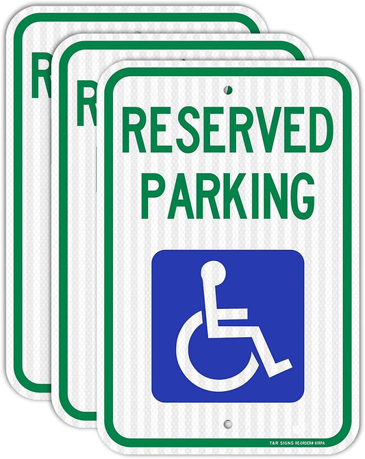 (3 Pack) Handicap Parking Sign, Reserved Parking Sign, Large 18" x 12" Engineer Grade Reflective Sheeting, Rust Free Aluminum, Weather Resistant, Waterproof, Fade Resistant, 2 Pre-drilled Holes