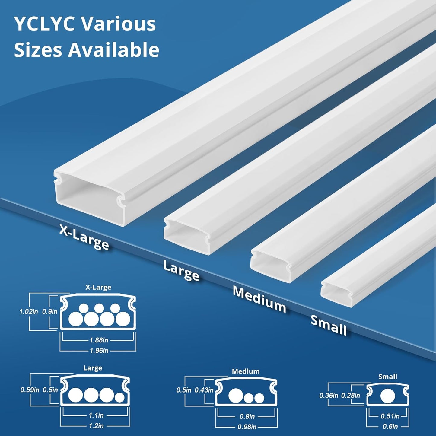 136in Cord Hider for Wall Mount TV, White Wire Covers for 1 Mini Cords, YCLYC 8Pack Cable Hider Kit, Paintable Power Wall Cord Cover, Wire Hiders for TV on Wall Cable Raceway - L17in W0.6in H0.36in