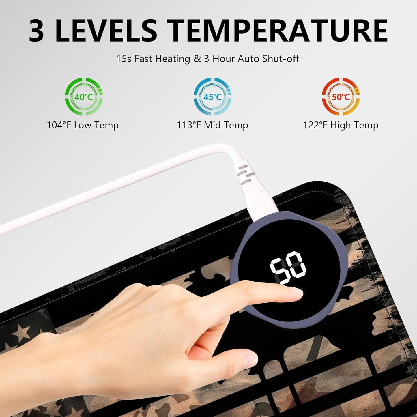Heated Mouse Pad with 3 Levels Heated & 3 Hours Auto Shut-Off Mouse Pad for Warming Hands in Office Home, 31.5" x 13"Large Safe Desk Mat Hand Warmer，Vintage Flag