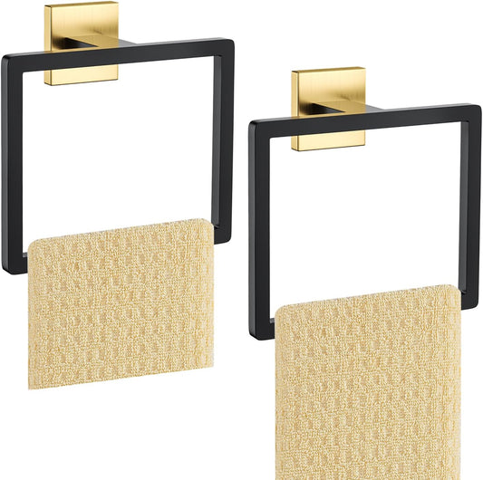2-Piece Black Gold Towel Ring,Hand Towel Holder,Modern Towel Holder Stainless Steel Towel Rack Wall-Mounted Bathroom Towel Ring