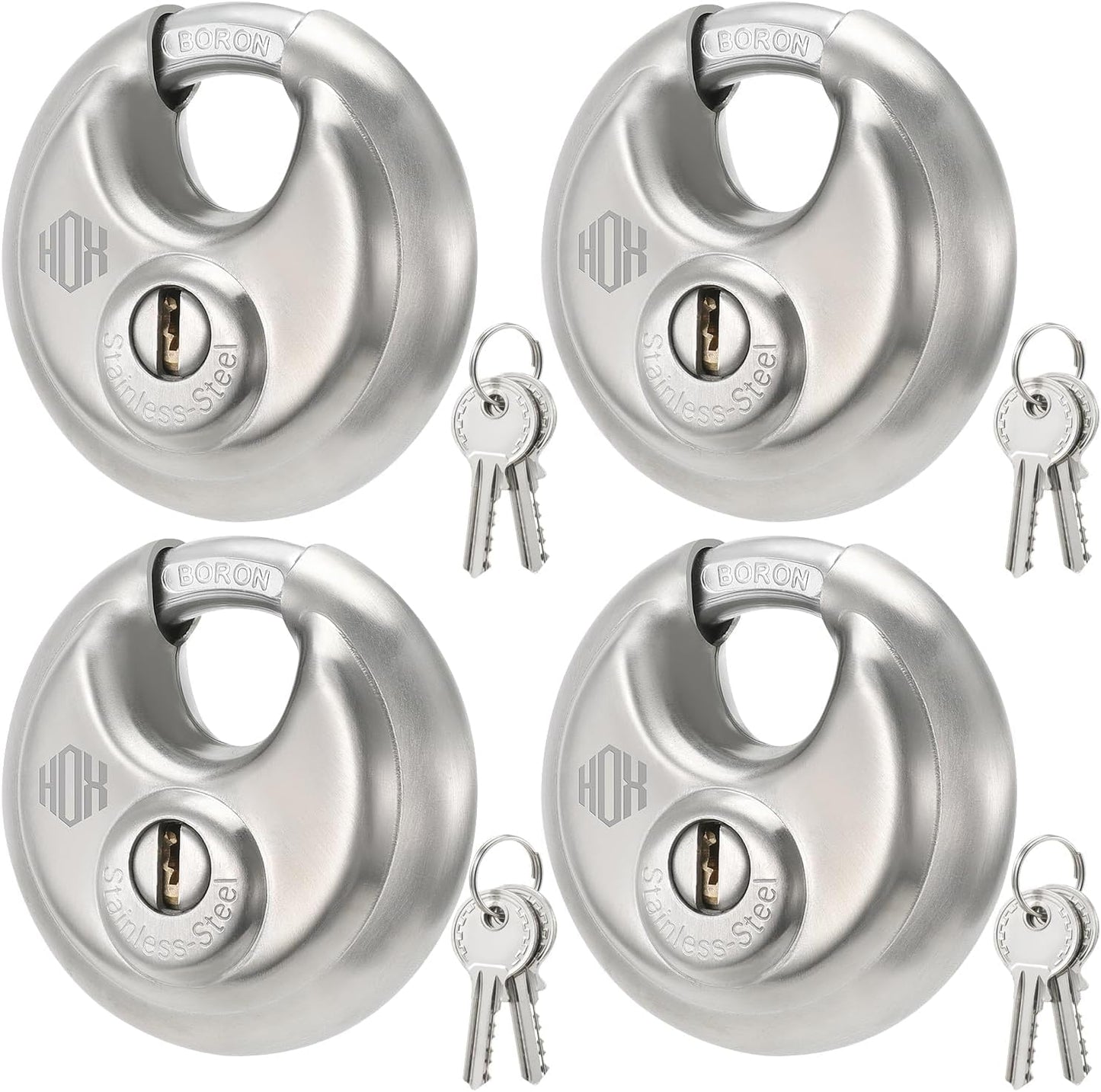 Heavy Duty Padlock with Key – 70mm Stainless Steel Commercial Discus Keyed Lock, High Security, 4 Pack