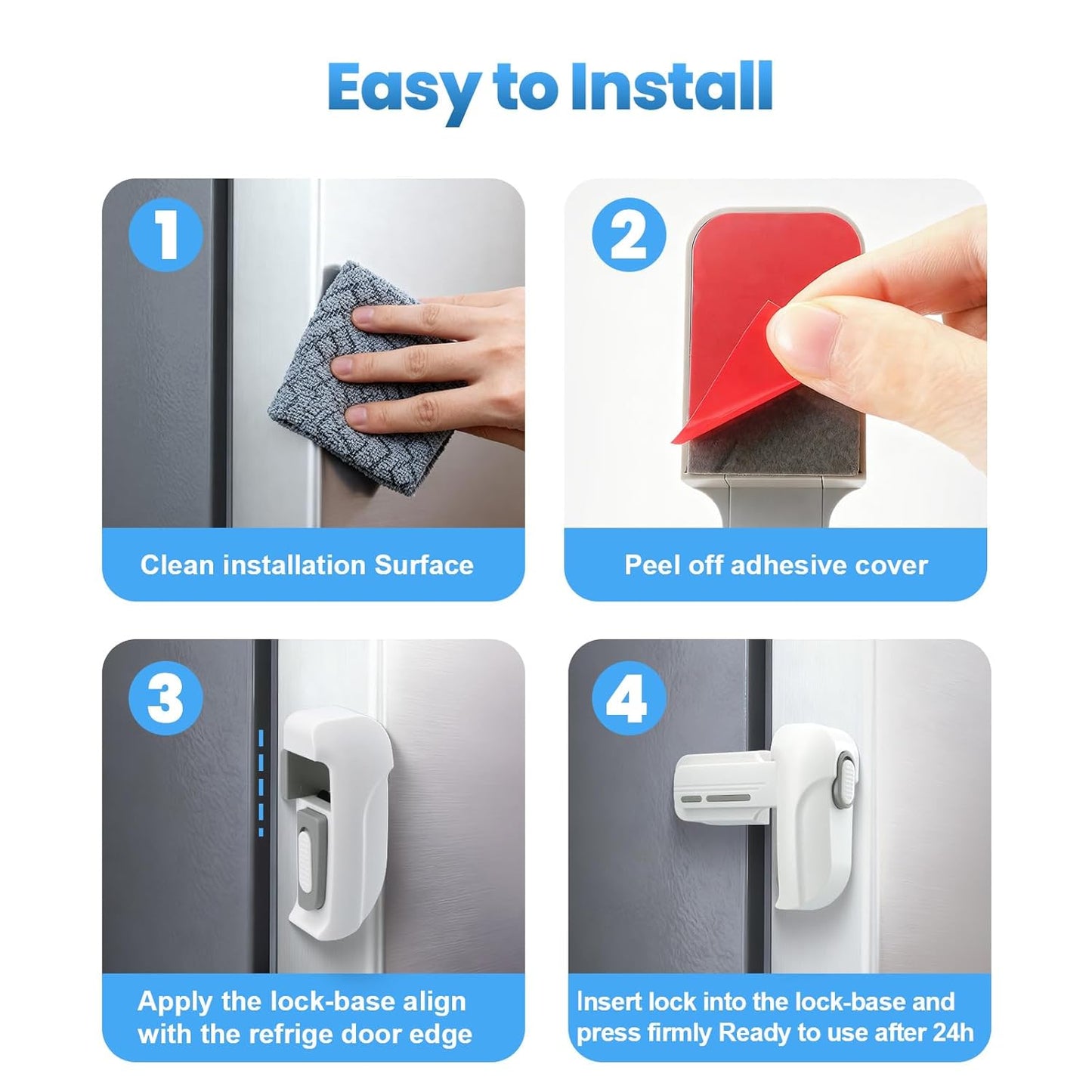 2 Pack Dual Mode Fridge Locks, Upgraded Child Proof Refrigerator Lock with Sticky Adhensive Pads, Durable ABS Freezer Door Latch to Keep Door Closed, No Tools Need or Drill (White)