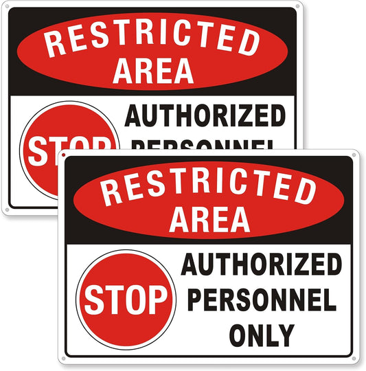 (2 Pack) Restricted Area Sign, Authorized Personnel Only Do Not Enter signs, 10 x 14 Inches Aluminum UV Protected Weatherproof and Easy to Install