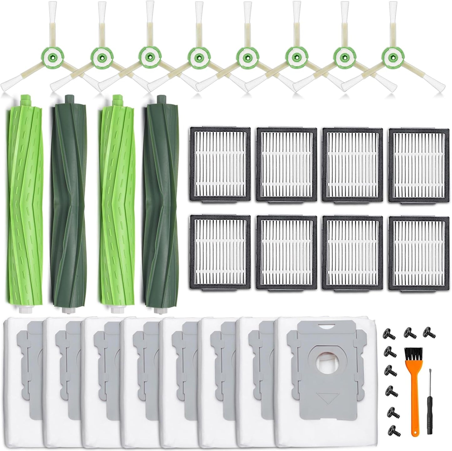 26 Replacement Parts for iRobot Roomba i7 i7+ i3 i3+ i4 i4+ i5 i5+ i6 i6+ i8 i8+ E5 E6 E7 Robot Vacuum Accessories, 2 Rubber Roller 8 Filters 8 Side Brushes 8 Vacuum Bags（NOT Fit the Combo J7+）