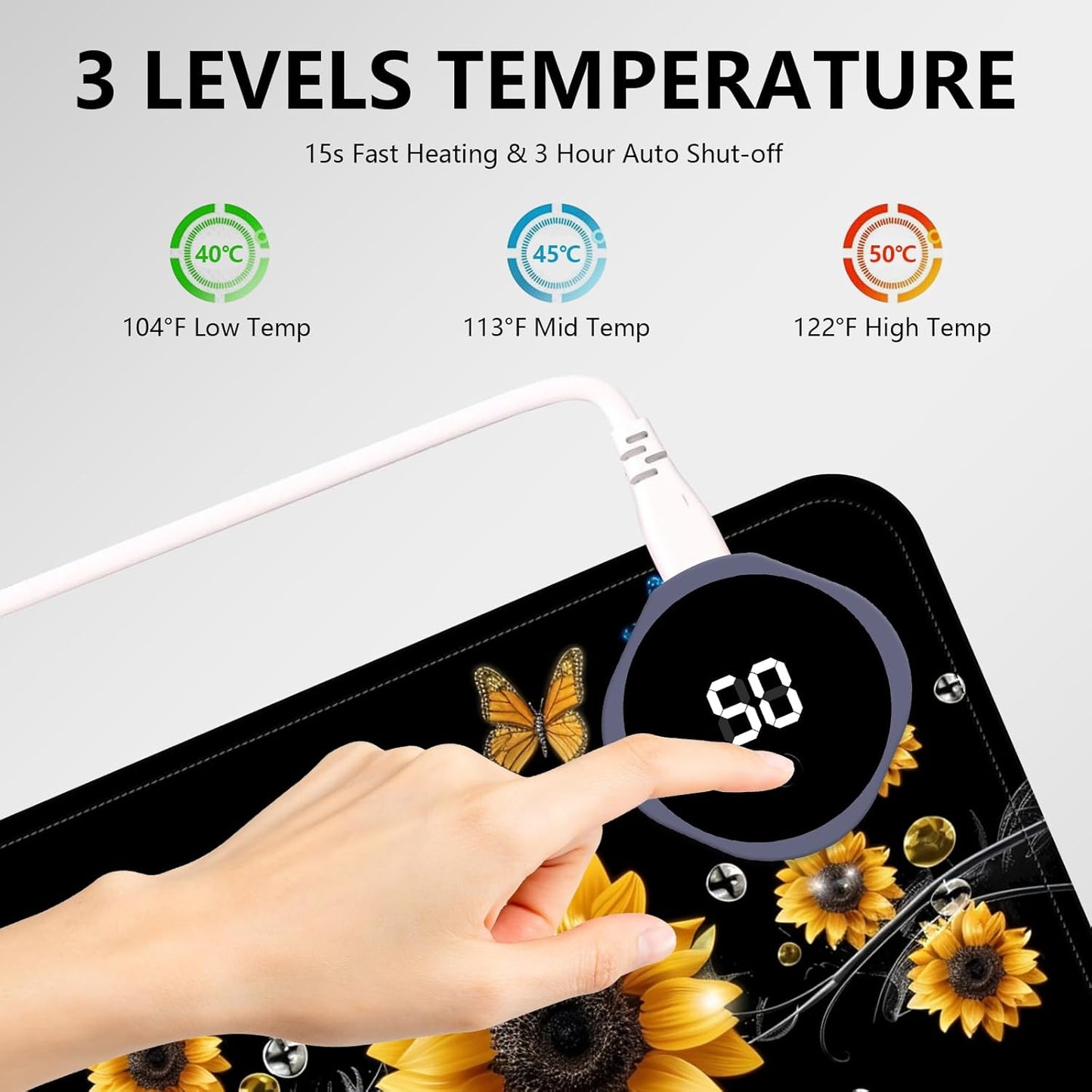 Heated Mouse Pad with 3 Levels Heated & 3 Hours Auto Shut-Off Mouse Pad for Warming Hands in Office Home, 31.5" x 13"Large Safe Desk Mat Hand Warmer，A River of Flowers
