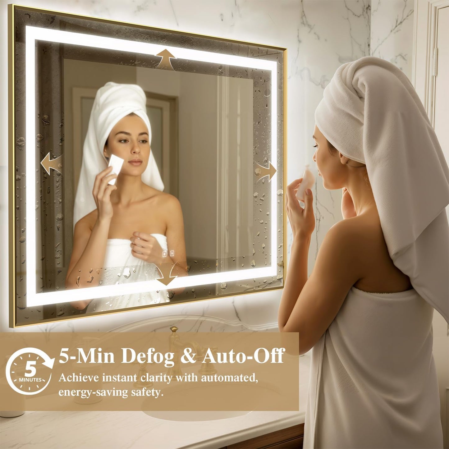 24X32 Inch LED Bathroom Mirror with Lights, Gold Frame Frontlit+ Backlit Bathroom Vanity Mirror for Wall, Ultra-Clear Tempered Glass, Shatter-Proof, Anti-Fog and Memory Function, ETL Listed