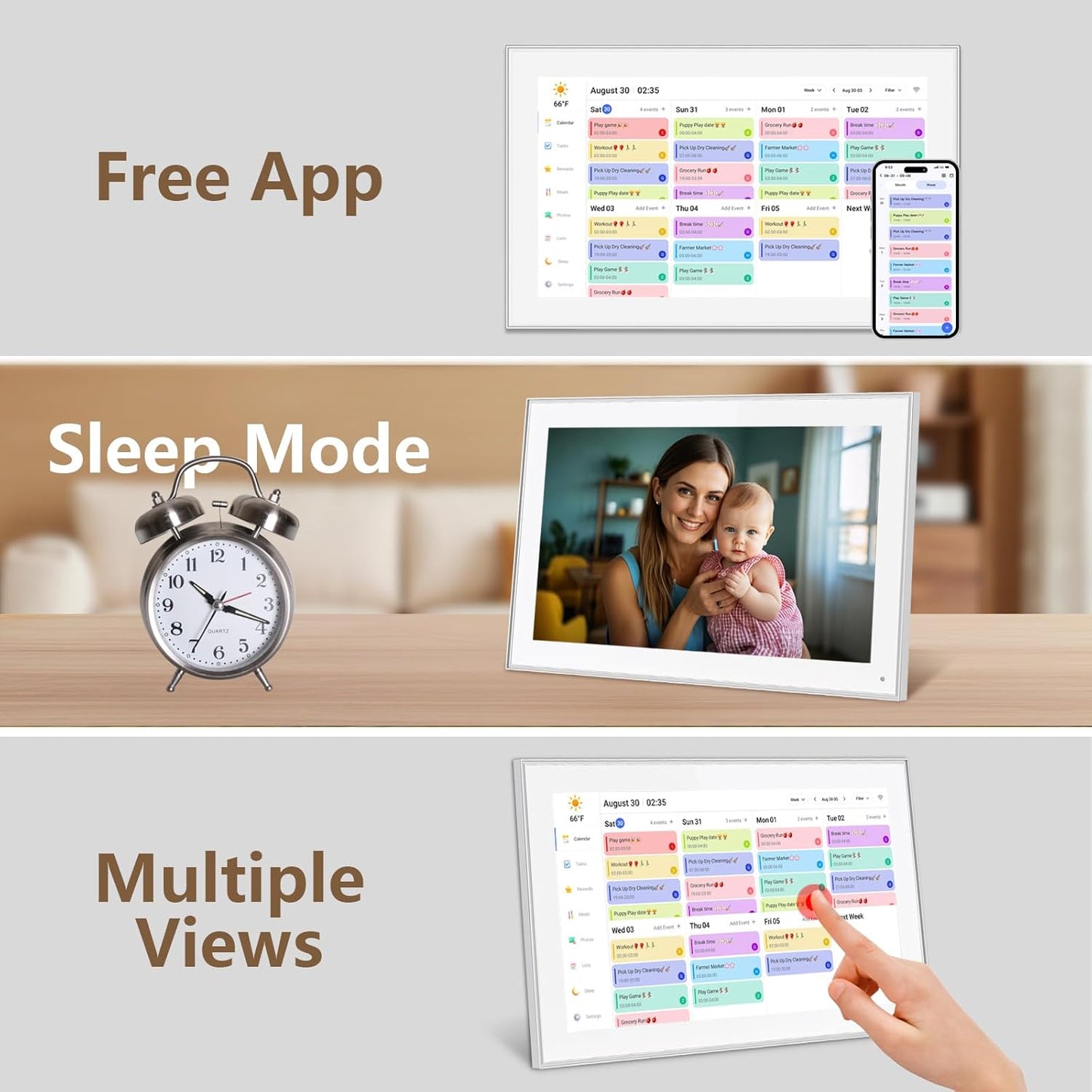 15.6 inch Digital Calendar & Chore Chart,Smart Touchscreen Interactive Display for Family Schedules, Wall & Desk Mountable, Digital Photo Frame Functon, Great for Organizing Your 2025 Calendar