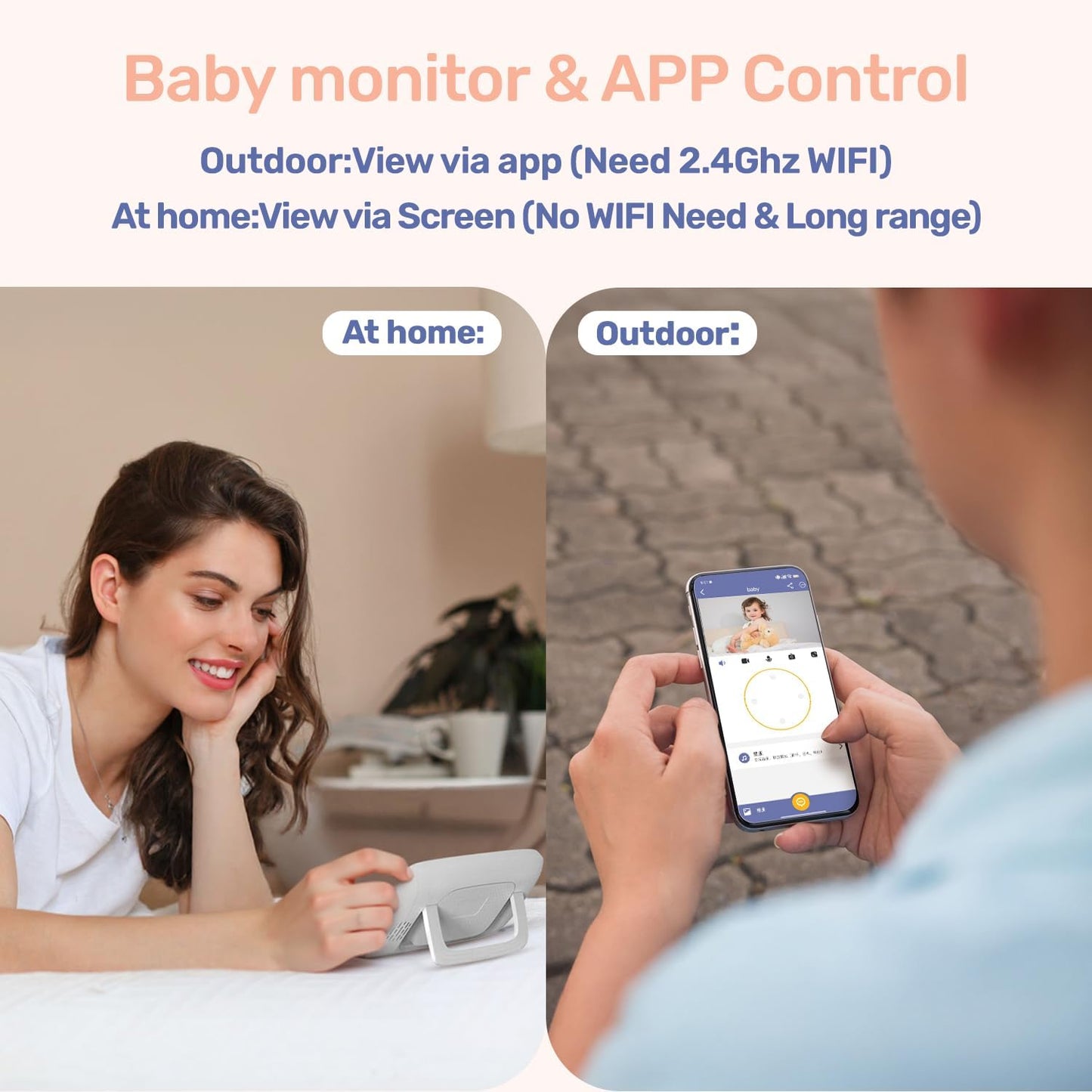 1080P WiFi Baby Monitor with 2 Camera and Audio, Pan-Tilt-Zoom Video Camera, 4'' IPS Screen, HD Night Vision, Motion & Cry Detection, 360° View, Temperature Sensor, Feeding Reminder, Lullabies