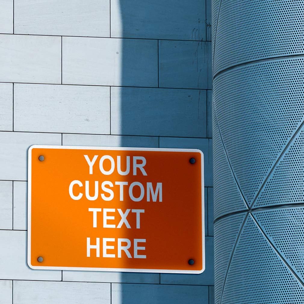 Aluminum Weatherproof Metal Sign Multiple Sizes Custom Personalized Text Here Orange White Warning Horizontal Street Signs 14x10Inches