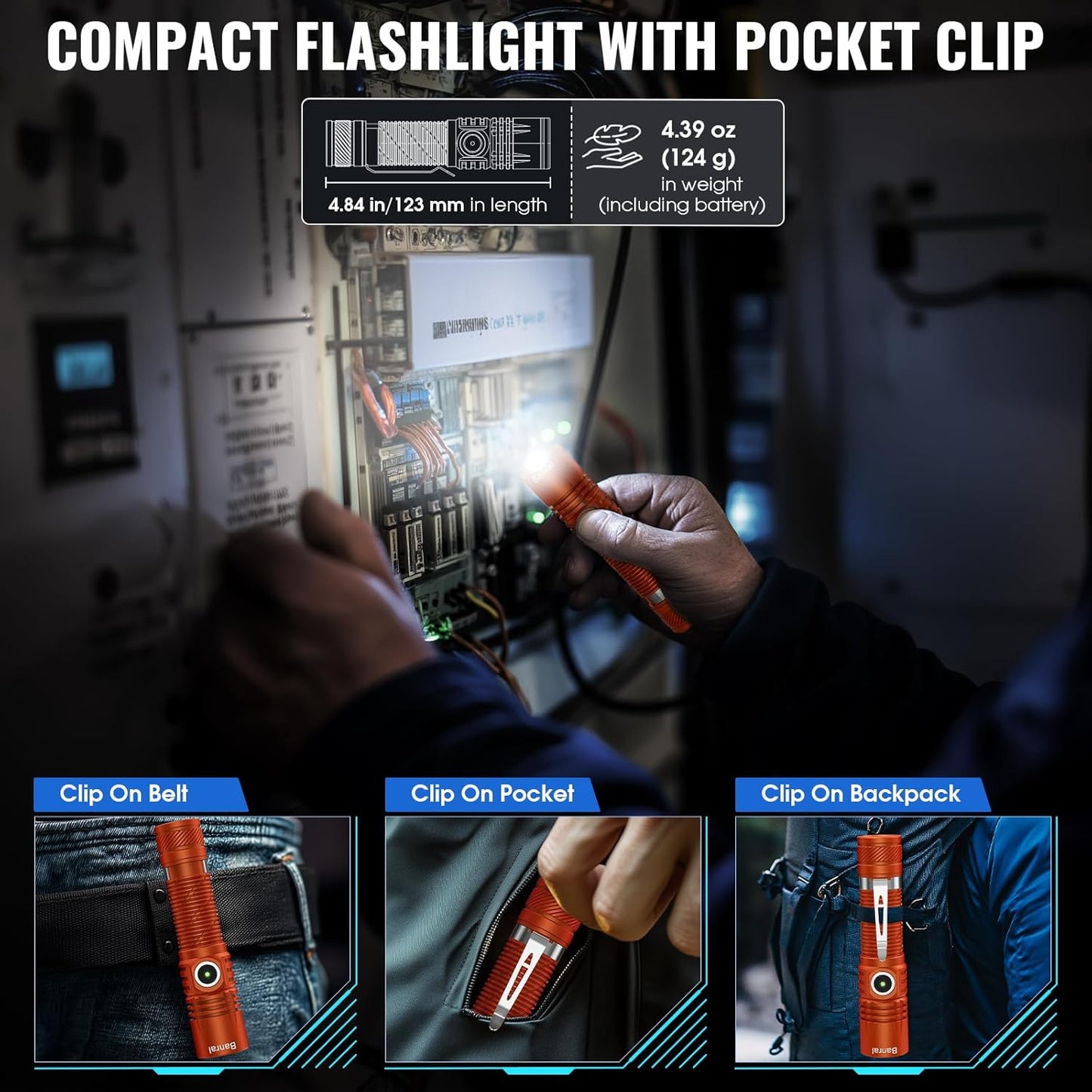 Rechargeable Tactical Flashlights, High Lumens Small Mini USB-C LED Flashlight, Compact EDC Flash Light, 4 Modes&Memory Function, Waterproof Pocket Lights for Home,Camping,Emergency (2, Orange)