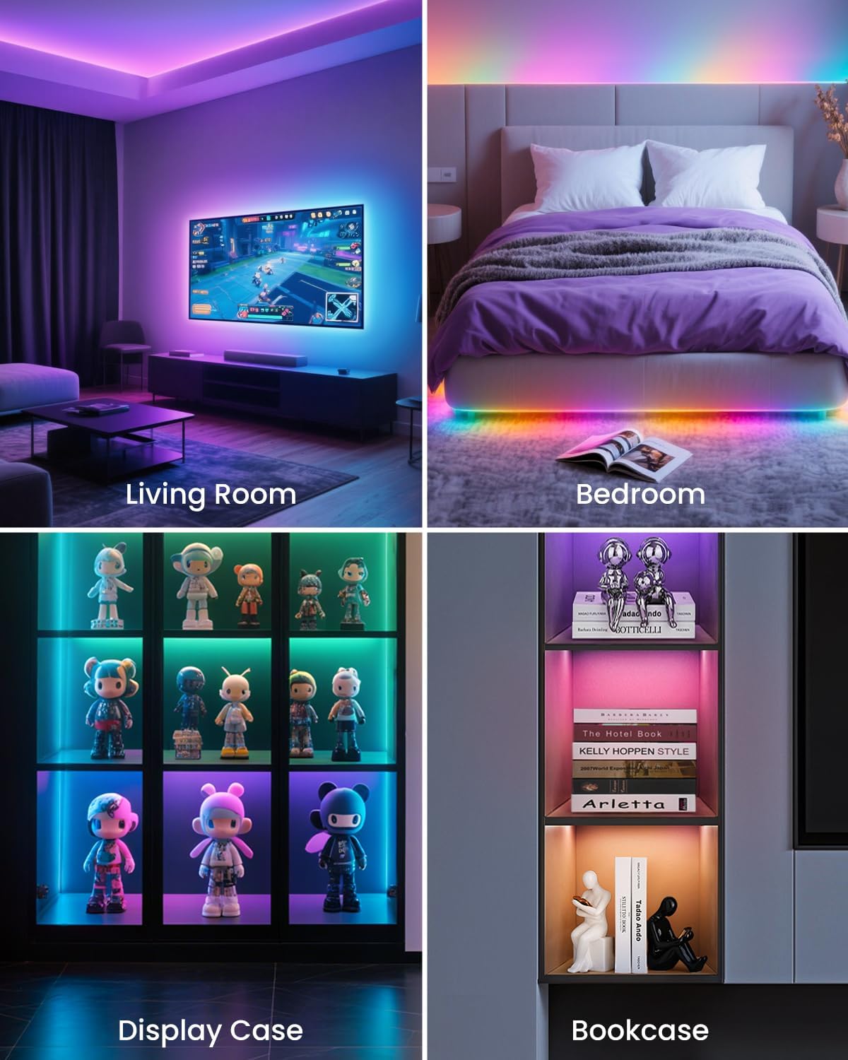 9.84ft RGB+IC LED Lights for 32-43 Inch TV, Backlight Strip Behind TV with Music Sync, Bluetooth APP and Voice Control, 44 Scene Modes, for Ambient Mood Lighting, Monitor Game, Bedroom, Living Room