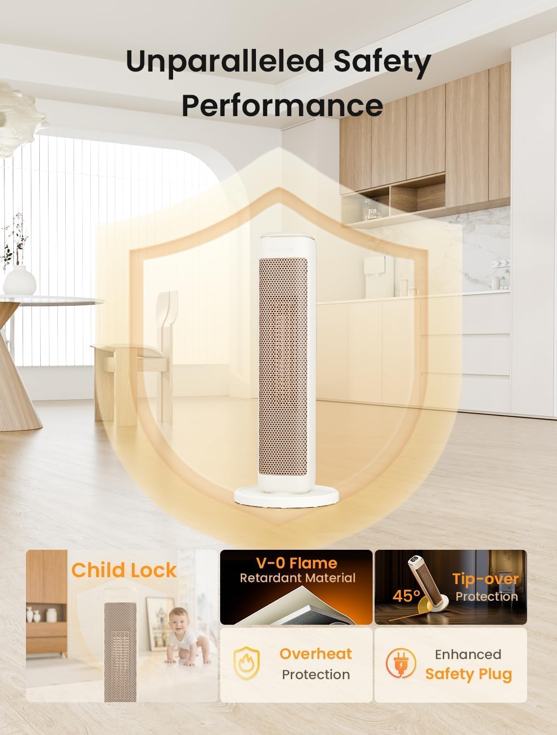 25" Space Heaters For Indoor Use Large Room, Electric Heaters For Indoor Use with Thermostat, Oscillating Room Heaters with Timer, Remote Control, Overheat Protection Tower Heater for Bedroom (Beige)