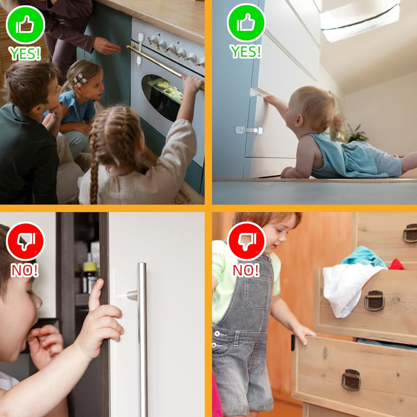 10-Pack Child Safety Cabinet Locks，Adjustable No Drilling Baby Proofing Strap Latches for Drawers,Cupboard,Cabinets,Fridge,Toilet Seat,Door,Closet–No Tool Easy 3M Adhesive Installation