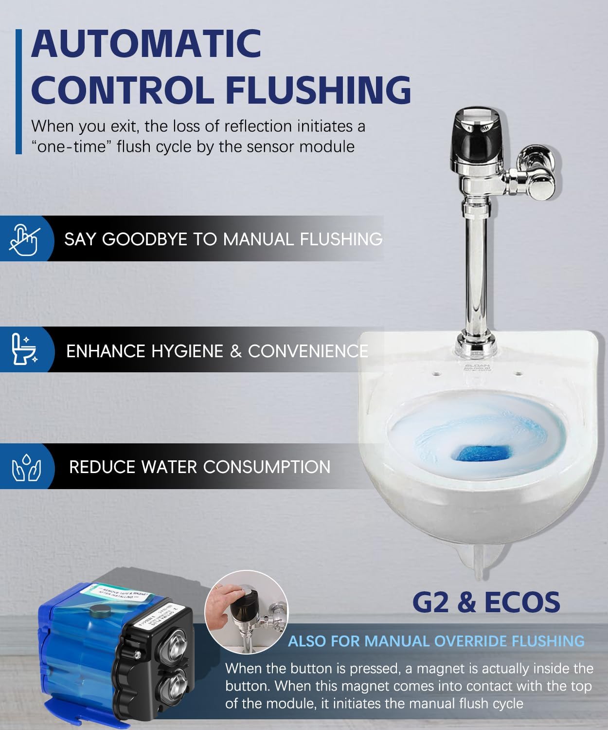 (2 Pack) EBV-129-A-C Electronic Control Module 1.28 & 1.6 GPF for Sloan Optima G2 & ECOS Sensor Water Closet Flushometers, Replacement for Sloan AXF770 3325450 Flush Valve Sensor Module