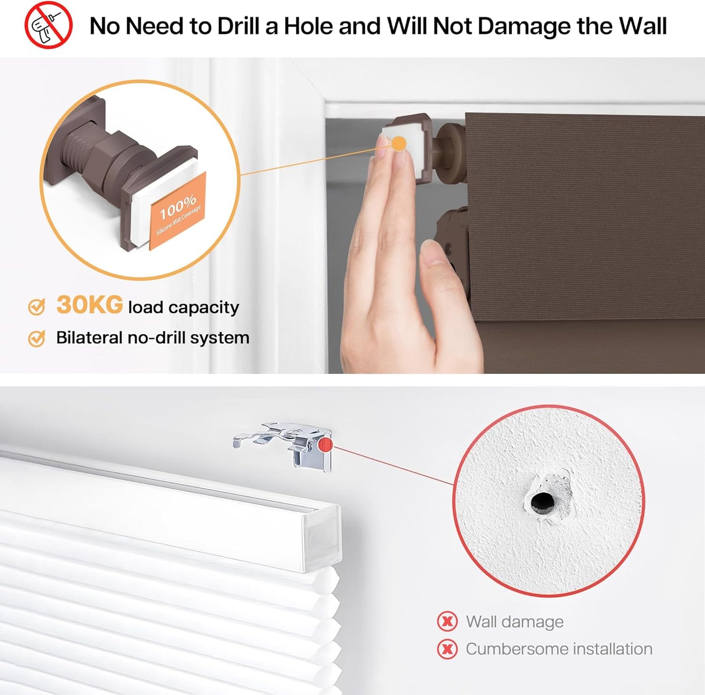 LazBlinds No Drill Blinds for Indoor Windows, Blackout Roller Shades, Cordless Window Blackout Blinds, Thermal Insulated Fabric UV Protection for Home and Office, 35" W x 48" H, Dark Coffee