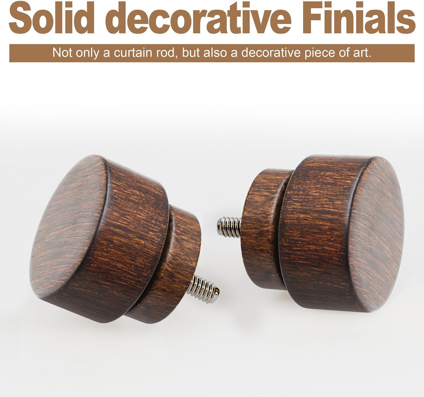 2 Pack Antique Redwood Grain Curtain Rods for Windows 48 to 84 Inches 1" Diameter Heavy Duty Window Curtain Rod Adjustable with Solid Finials for Living Room Bedroom Kitchen Farmhouse Outdoor