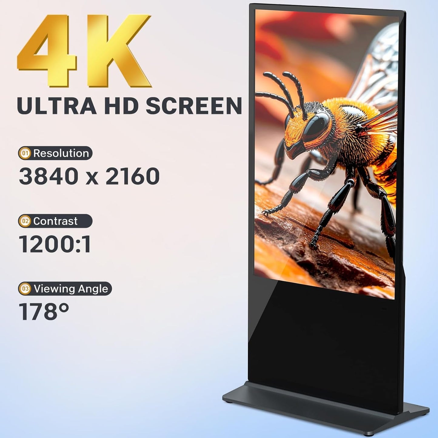 HLEC 43'' Indoor Floor-Standing Digital Signage Interactive Display, 4K Touchscreen Advertising Display LCD Kiosk, Commercial Android Smart System, CMS Software, HDMI/USB Input＆Out/WiFi(4+64G)