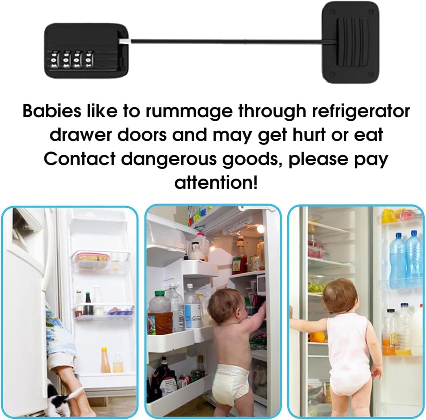 2 Pack Refrigerator Lock, Child Safety Cabinet Locks, with Combination Fridge Lock, for Fridge, Cabinets, Window, Drawers, Adhesive Installation, No Drilling Required(White)