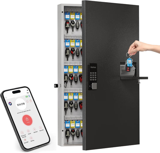 104 Keys Lock Box with Drop Slot, Key Cabinet Wall Mount, Fixed Code/OTP, APP Bluetooth/Wi-Fi, Spare Key Unlock, Large Key Return Box for Hotel, Car Dealerships, Realtors, Office