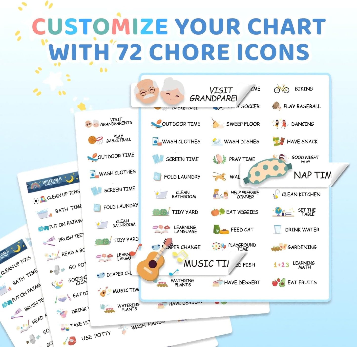 2 in 1 Namable Chore Chart for Kids, Dry Erase Morning/Bedtime Routine Chart for Kids for Refrigerator, Magnetic Visual Schedule for Kids Toddlers to Do List Checklist for Multiple Kids