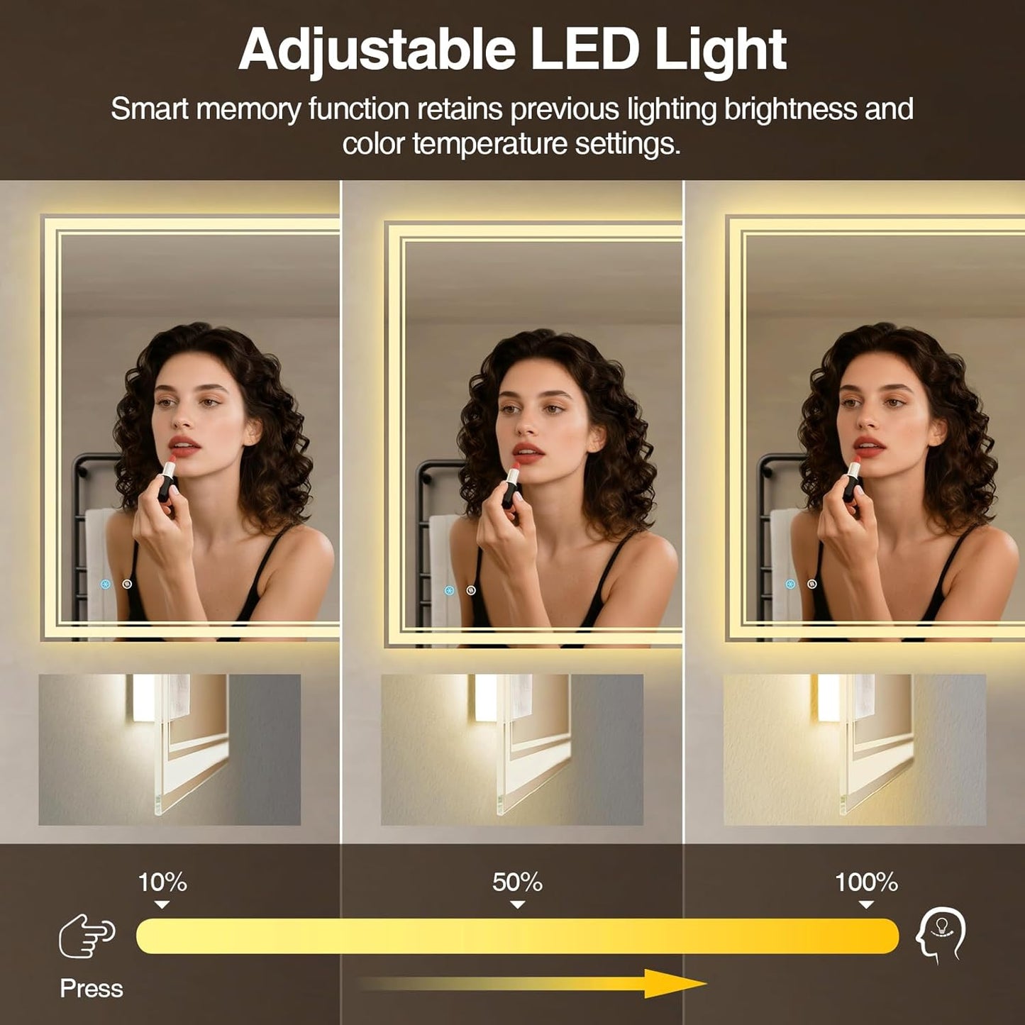 20"x28" LED Bathroom Mirror with Anti-Fog, Dimmable Backlit + Front Lit, 3 Colors LED Bathroom Vanity Mirror for Wall, Memory Function, Shatter-Proof Glass, ETL Listed(NHYJ5722D-NA)