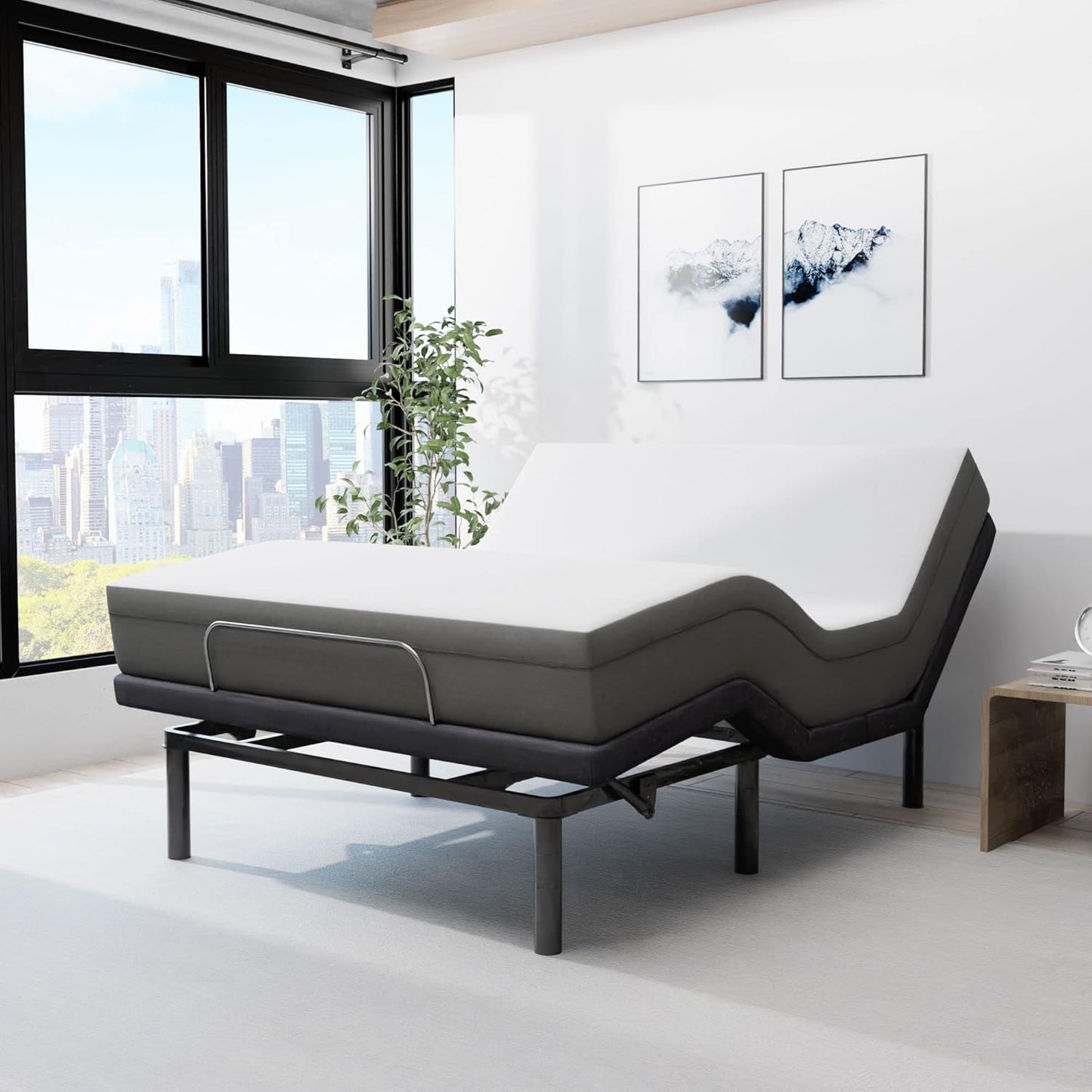 Blissful Nights e4 Queen Adjustable Bed Base Frame with 10" Medium Firm Gel Infused Memory Foam Mattress